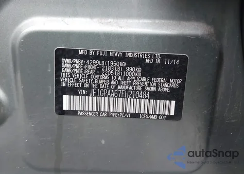 2015 Subaru Impreza 2.0I from USA, damaged, VIN JF1GPAA67FH210484